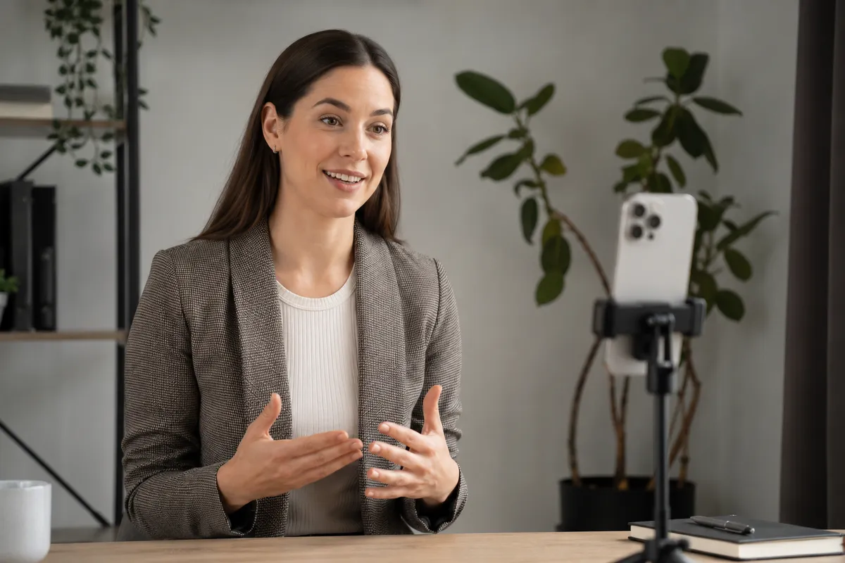 Woman recording a personal presentation video
